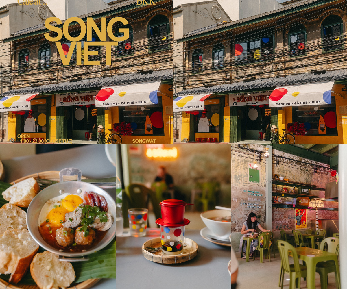 ภาพรีวิว Song Viet • ทรงวาด — อาหารเวียดนามกับโต๊ะเตี้ยและไฟนีออนบนถนนทรงวาด