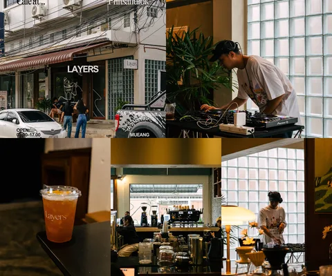 ภาพรีวิว Layers Cafe • พิษณุโลก — คาเฟ่โทนอุ่นกับบล็อกแก้วและพื้นที่เปิดเพลง