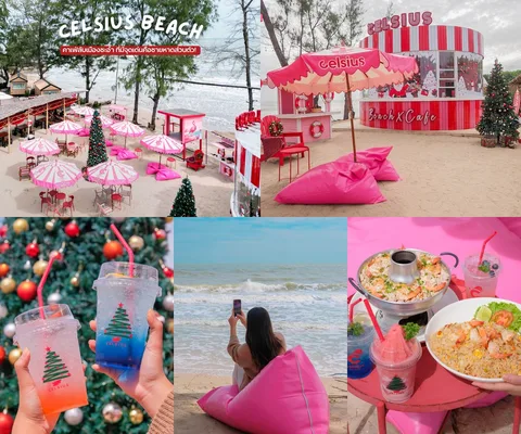 ภาพรีวิว Celsius Beach • ชะอำ — คาเฟ่ริมทะเลโทนชมพู พร้อมอาหารและที่พักรถบ้าน