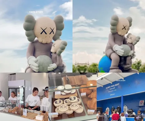 ภาพรีวิว KAWS:HOLIDAY THAILAND • ป๊อปอัพคาเฟ่ — ประติมากรรม COMPANION กับเบเกอรี่ลาย KAWS ริมสนามหลวง