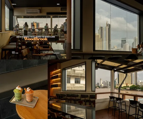 ภาพรีวิว Woodbrook Bangkok • ทรงวาด — คาเฟ่ชั้นสามกับกระจกและระเบียงชมเจ้าพระยา