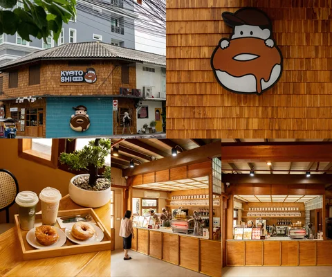 ภาพรีวิว Kyoto Shi Cafe • บรรทัดทอง — โดนัทและเครื่องดื่มในอาคารไม้กลิ่นอายญี่ปุ่น