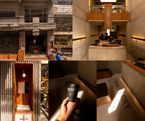 ภาพรีวิว Roast8ry BKK • เยาวราช — บาร์กาแฟกลางร้านในอาคารย่านถนนอนุวงศ์