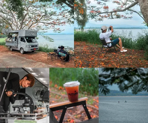 ภาพรีวิว Future Coffee • อ่างเก็บน้ำบางพระ — รถกาแฟสโลว์บาร์ใต้ต้นหางนกยูงริมอ่างเก็บน้ำบางพระ