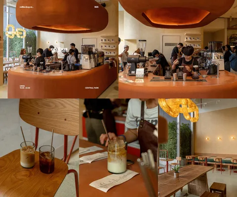 ภาพรีวิว ONIBUS Coffee • Central Park — บาร์กาแฟโค้งสีอิฐกับเฟอร์นิเจอร์ไม้