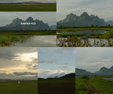 ภาพรีวิว ทุ่งสามร้อยยอดด้านเหนือ — ภูเขา พื้นที่ชุ่มน้ำ และแสงเย็นในสามร้อยยอด