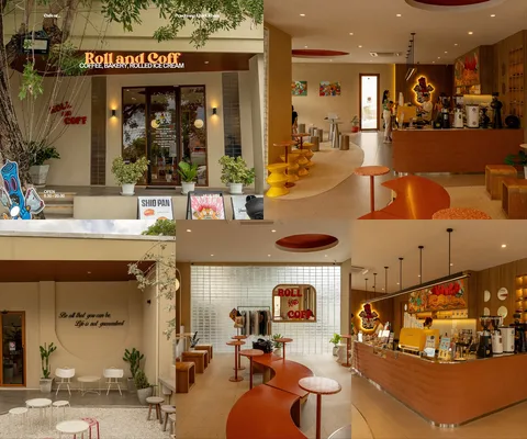 ภาพรีวิว Roll and Coff • หัวหิน — คาเฟ่โทนส้มกับกาแฟ ครอฟเฟิล และไอศกรีมผัด
